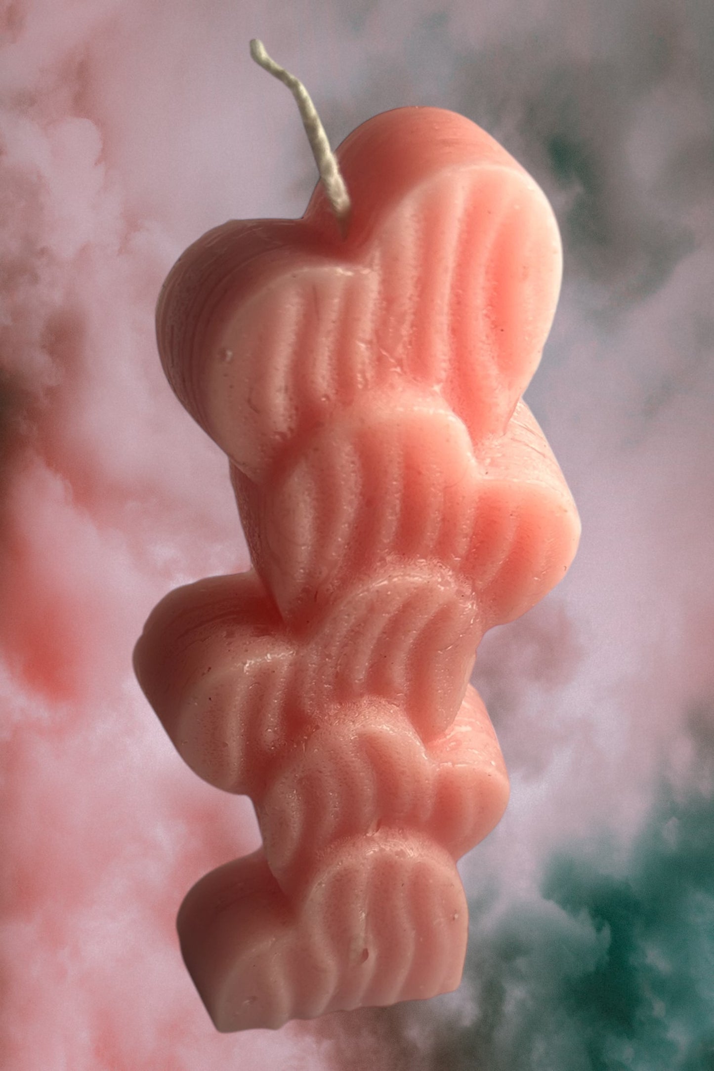 Stacked Heart pink beeswax candle